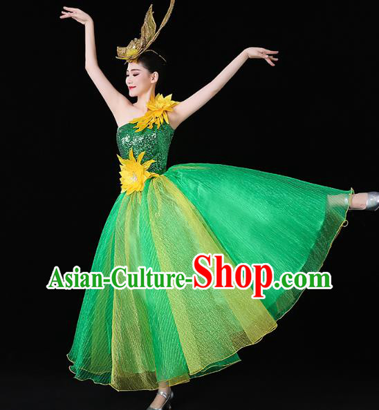 China Modern Dance Performance Clothing Spring Festival Gala Opening Dance Green Sequins Dress