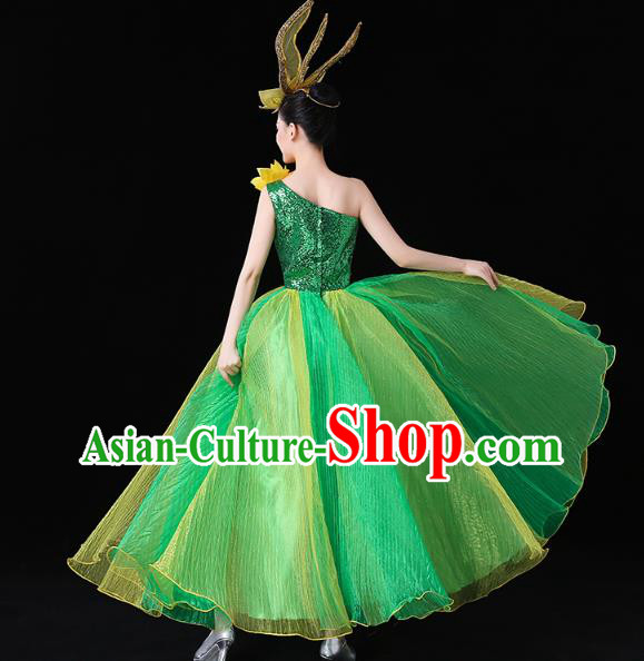 China Modern Dance Performance Clothing Spring Festival Gala Opening Dance Green Sequins Dress