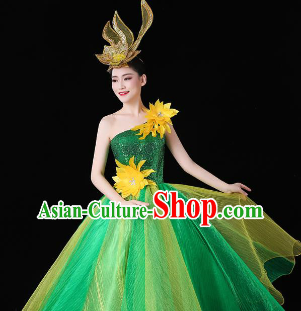 China Modern Dance Performance Clothing Spring Festival Gala Opening Dance Green Sequins Dress