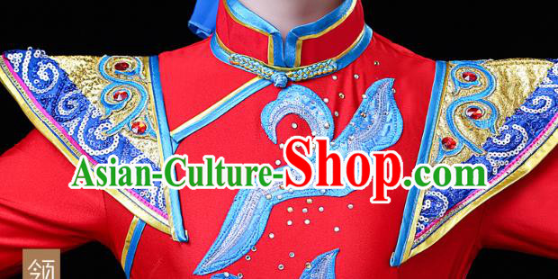 Chinese Mongol Ethnic Wedding Bride Dress Traditional Mongolian Nationality Folk Dance Costume and Headwear