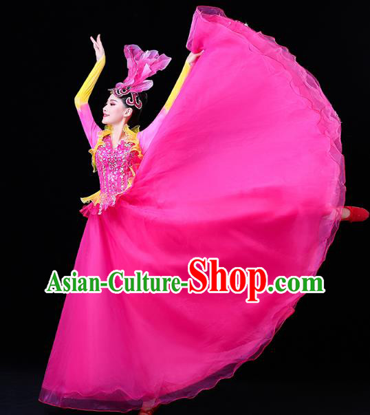 China Modern Dance Flower Dance Clothing Spring Festival Gala Opening Dance Rosy Veil Dress