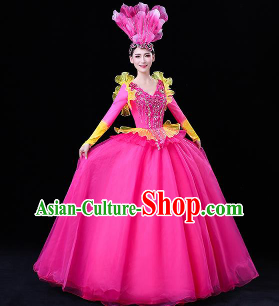 China Modern Dance Flower Dance Clothing Spring Festival Gala Opening Dance Rosy Veil Dress