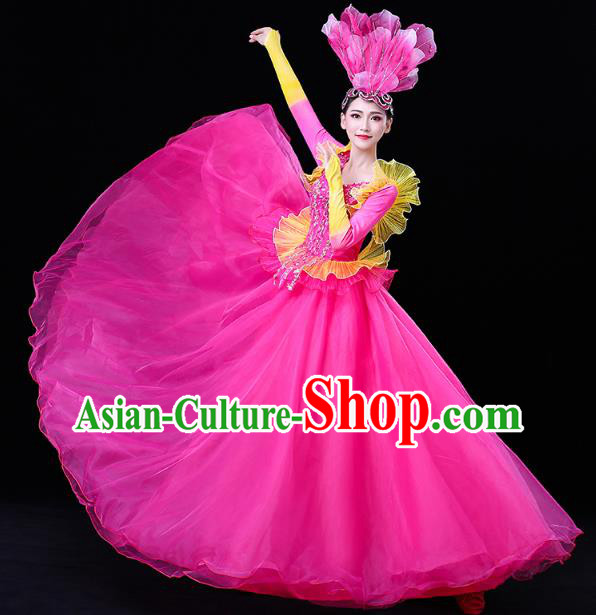 China Modern Dance Flower Dance Clothing Spring Festival Gala Opening Dance Rosy Veil Dress