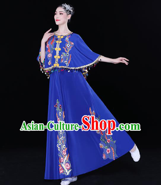Chinese Yunnan Ethnic Folk Dance Blue Dress Traditional Dai Nationality Performance Embroidered Costume
