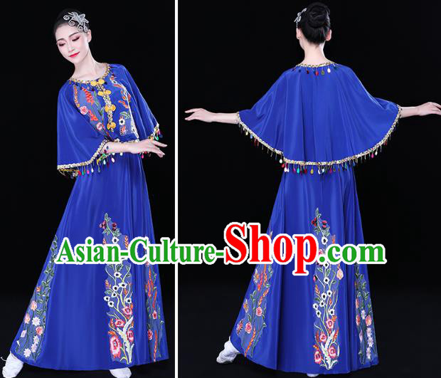 Chinese Yunnan Ethnic Folk Dance Blue Dress Traditional Dai Nationality Performance Embroidered Costume