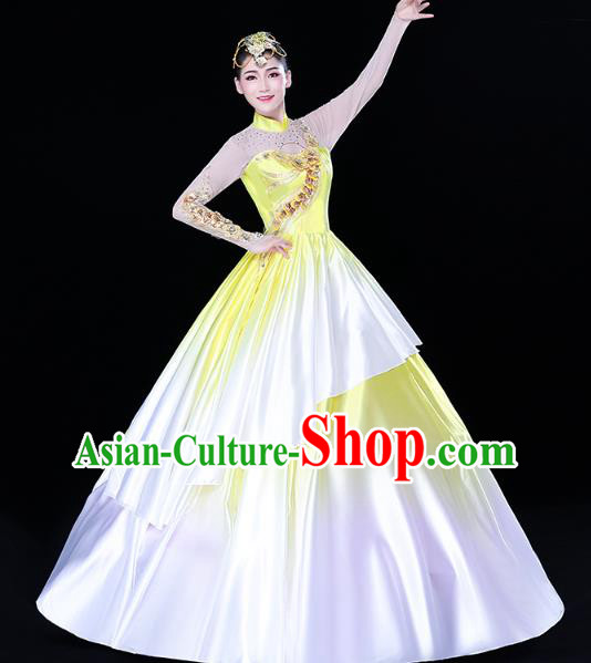 China Modern Dance Peony Dance Clothing Spring Festival Gala Opening Dance Yellow Dress