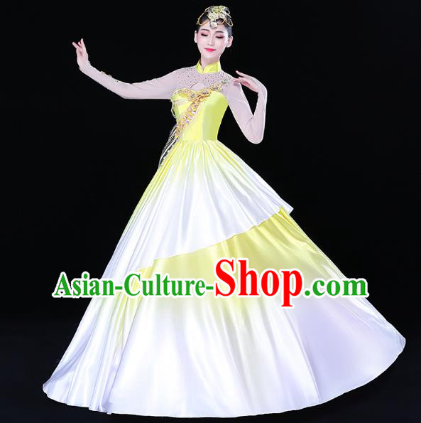 China Modern Dance Peony Dance Clothing Spring Festival Gala Opening Dance Yellow Dress