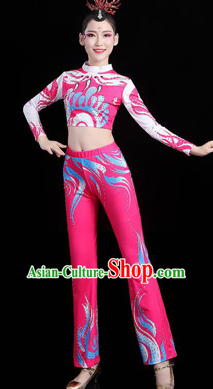 China Aerobics Training Clothing Modern Dance Costume Bodybuilding Competition Pink Outfits