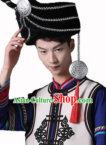 China Yi Nationality Male Headwear Traditional Ethnic Festival Falk Dance Hat