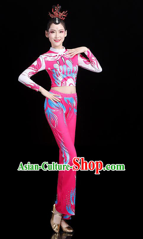 China Aerobics Training Clothing Modern Dance Costume Bodybuilding Competition Pink Outfits