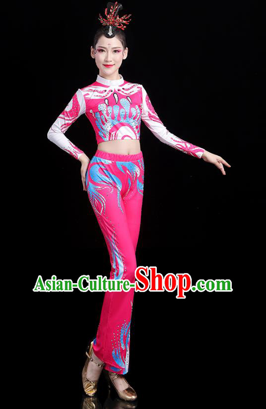 China Aerobics Training Clothing Modern Dance Costume Bodybuilding Competition Pink Outfits