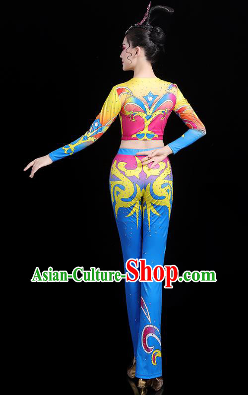 China Aerobics Bodybuilding Competition Clothing Group Dance Costume Cheerleading Girl Blue Outfits