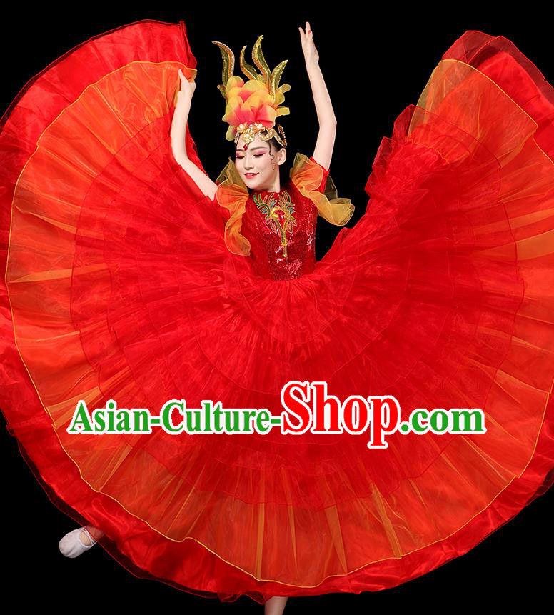 China Spring Festival Gala Opening Dance Red Dress Chorus Group Performance Clothing
