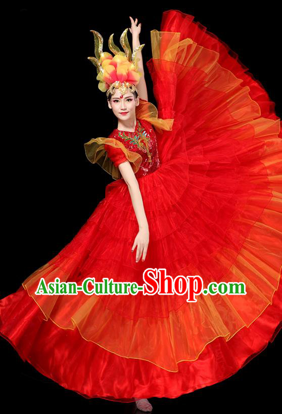 China Spring Festival Gala Opening Dance Red Dress Chorus Group Performance Clothing