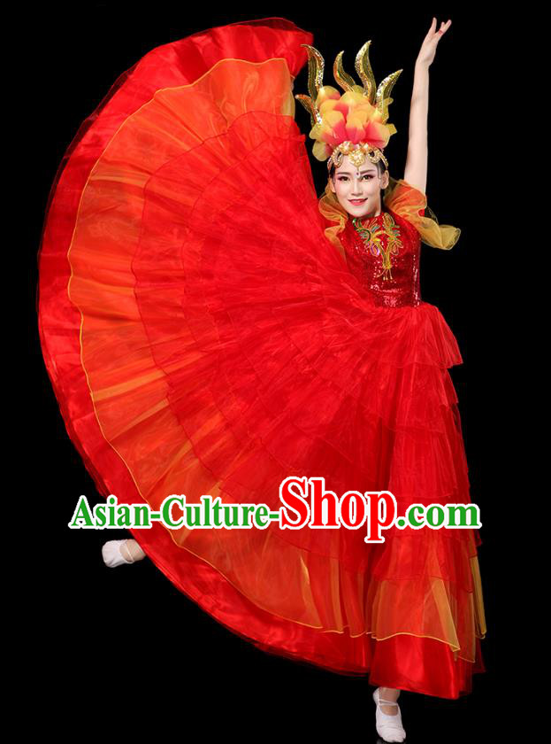 China Spring Festival Gala Opening Dance Red Dress Chorus Group Performance Clothing