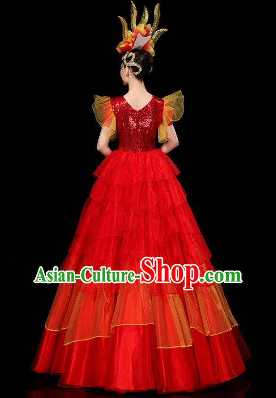 China Spring Festival Gala Opening Dance Red Dress Chorus Group Performance Clothing