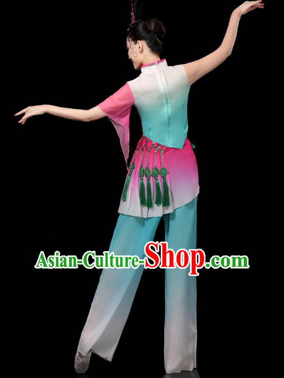 China Folk Dance Performance Blue Outfits Yangko Dance Clothing Traditional Fan Dance Costume