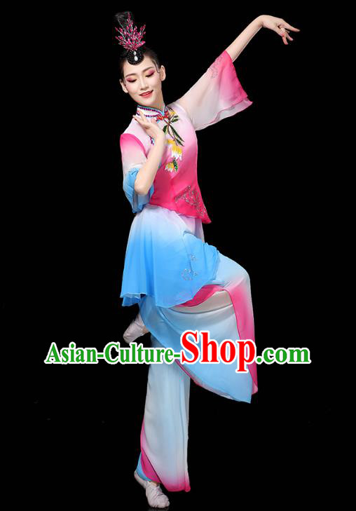 China Traditional Fan Dance Costume Folk Dance Performance Rosy Outfits Yangko Dance Clothing