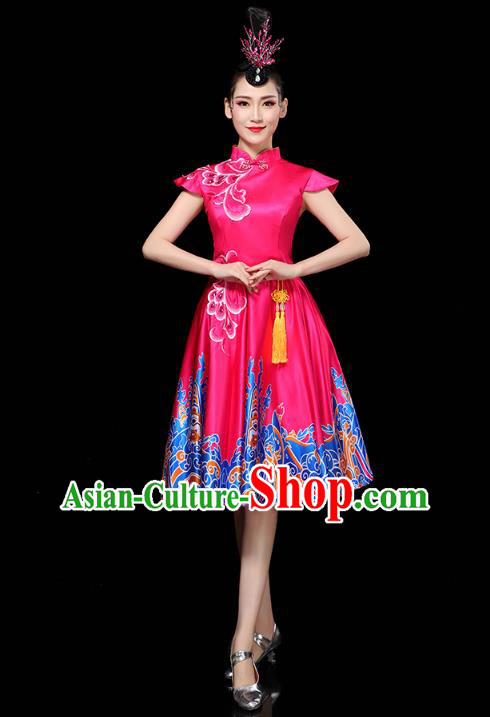 China Woman Chorus Group Clothing Spring Festival Gala Opening Dance Modern Dance Rosy Short Dress