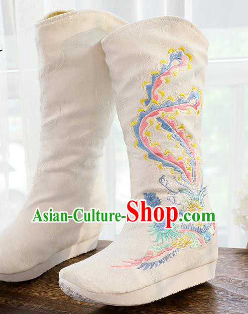 Chinese National Embroidered Cloth Shoes Traditional Hanfu Swordsman White Boots