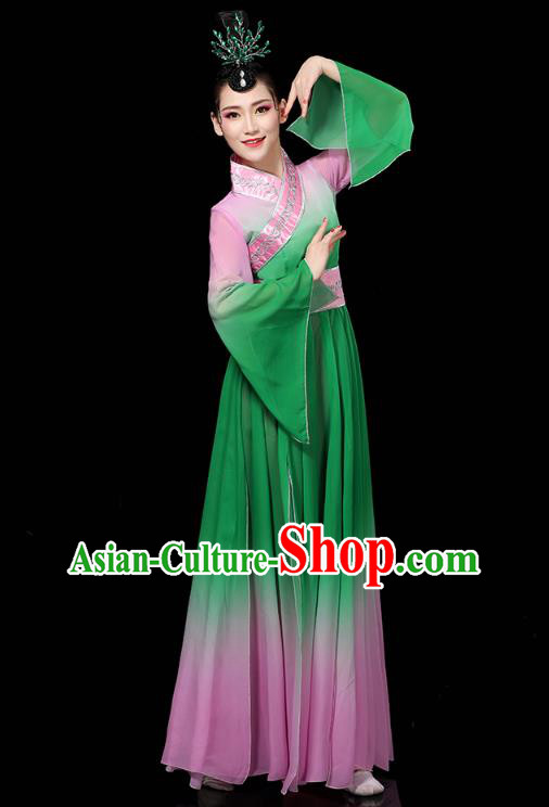 Chinese Umbrella Dance Clothing Classical Dance Green Dress Traditional Group Dance Performance Costume