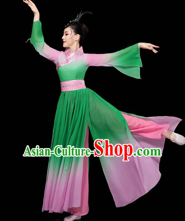 Chinese Umbrella Dance Clothing Classical Dance Green Dress Traditional Group Dance Performance Costume