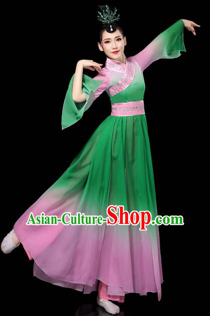 Chinese Umbrella Dance Clothing Classical Dance Green Dress Traditional Group Dance Performance Costume