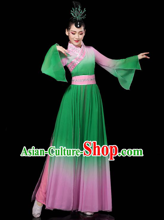 Chinese Umbrella Dance Clothing Classical Dance Green Dress Traditional Group Dance Performance Costume