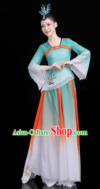 Chinese Traditional Group Dance Performance Costume Umbrella Dance Clothing Classical Dance Blue Dress