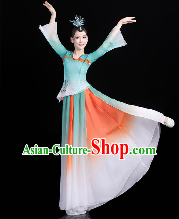 Chinese Traditional Group Dance Performance Costume Umbrella Dance Clothing Classical Dance Blue Dress