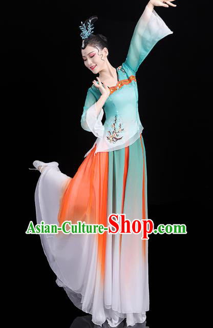 Chinese Traditional Group Dance Performance Costume Umbrella Dance Clothing Classical Dance Blue Dress