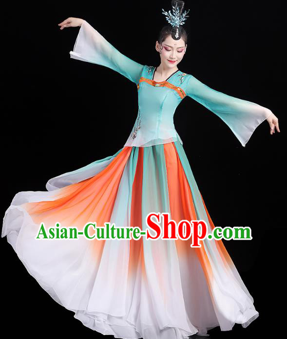 Chinese Traditional Group Dance Performance Costume Umbrella Dance Clothing Classical Dance Blue Dress