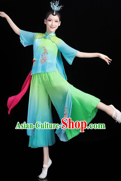 China Folk Dance Green Outfits Traditional New Year Yangko Dance Clothing Fan Dance Costume