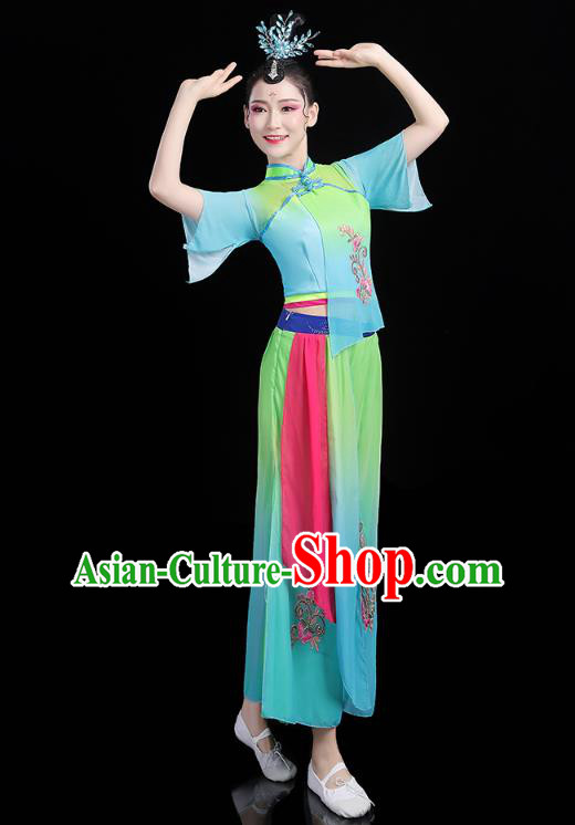 China Folk Dance Green Outfits Traditional New Year Yangko Dance Clothing Fan Dance Costume