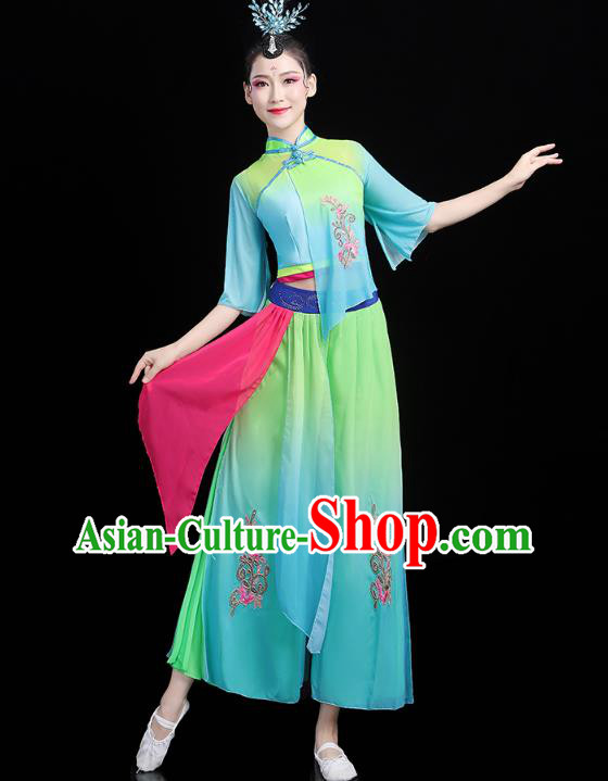 China Folk Dance Green Outfits Traditional New Year Yangko Dance Clothing Fan Dance Costume