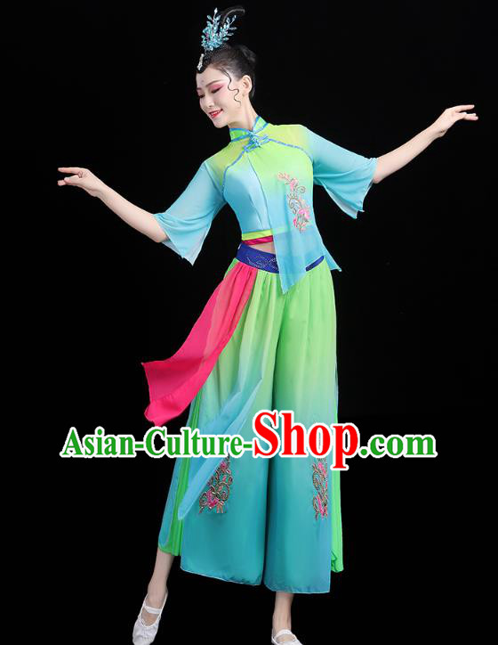 China Folk Dance Green Outfits Traditional New Year Yangko Dance Clothing Fan Dance Costume