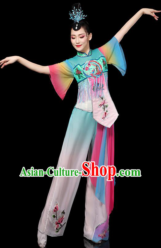 China Folk Dance Embroidered Outfits Yangko Dance Performance Clothing Traditional Fan Dance Costume