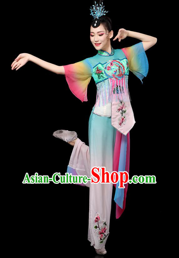 China Folk Dance Embroidered Outfits Yangko Dance Performance Clothing Traditional Fan Dance Costume