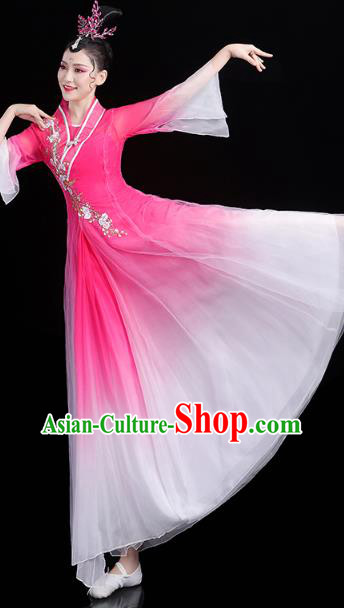 Chinese Classical Dance Rosy Dress Traditional Group Dance Performance Costume Umbrella Dance Clothing