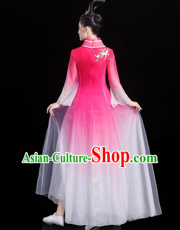 Chinese Classical Dance Rosy Dress Traditional Group Dance Performance Costume Umbrella Dance Clothing