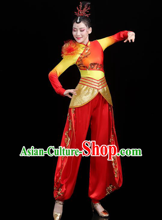 China Traditional Folk Dance Drum Dance Outfits New Year Yangko Dance Performance Clothing
