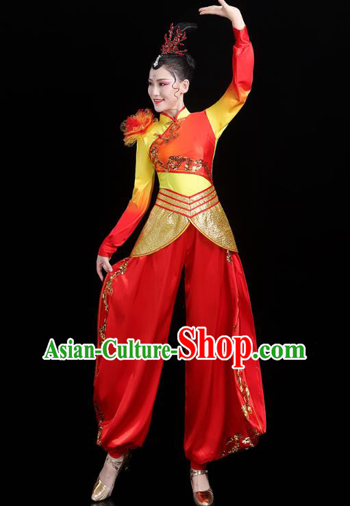 China Traditional Folk Dance Drum Dance Outfits New Year Yangko Dance Performance Clothing