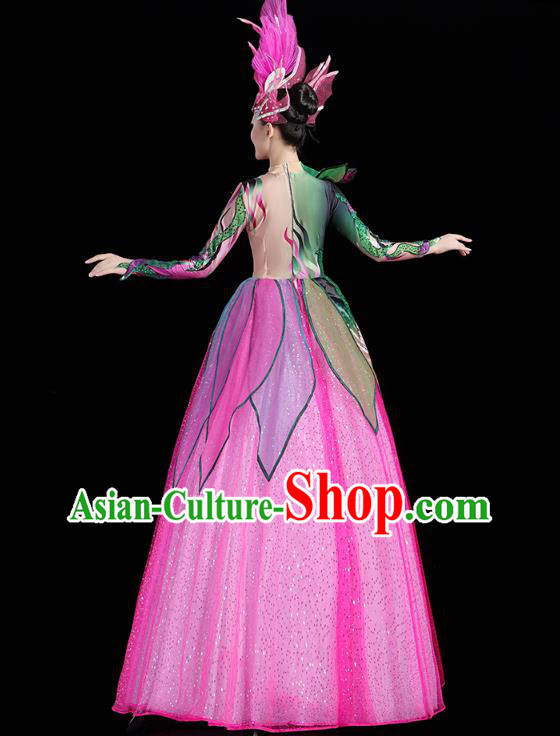 China Flowers Dance Modern Dance Clothing Spring Festival Gala Opening Dance Rosy Dress