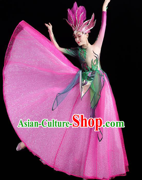 China Flowers Dance Modern Dance Clothing Spring Festival Gala Opening Dance Rosy Dress