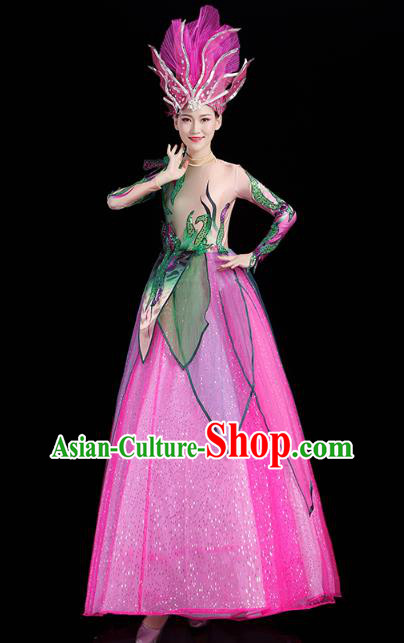 China Flowers Dance Modern Dance Clothing Spring Festival Gala Opening Dance Rosy Dress