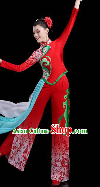China Lantern Festival Yangko Dance Clothing Traditional Folk Dance Fan Dance Red Outfits
