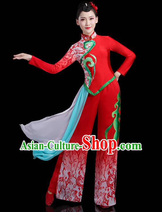 China Lantern Festival Yangko Dance Clothing Traditional Folk Dance Fan Dance Red Outfits