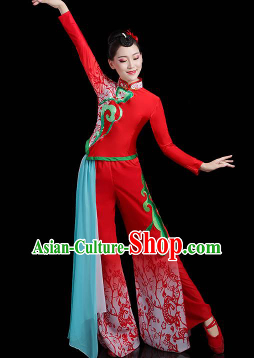 China Lantern Festival Yangko Dance Clothing Traditional Folk Dance Fan Dance Red Outfits