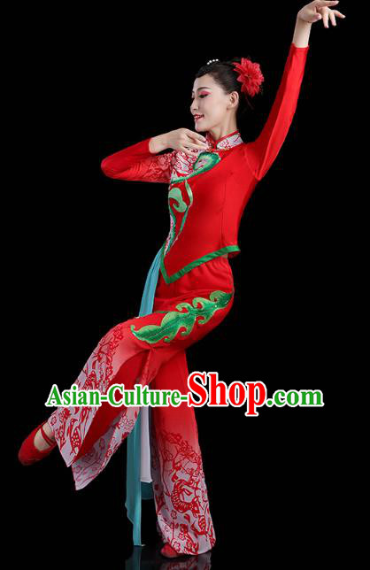 China Lantern Festival Yangko Dance Clothing Traditional Folk Dance Fan Dance Red Outfits