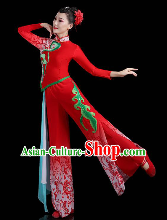 China Lantern Festival Yangko Dance Clothing Traditional Folk Dance Fan Dance Red Outfits